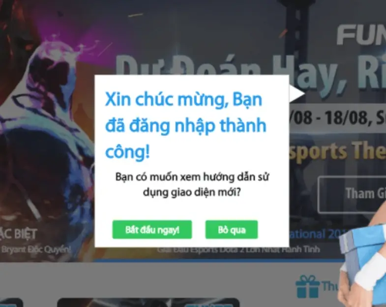 Thông báo đăng nhập tài khoản Fun88 thành công