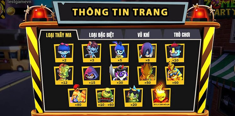 bảng thanh toán trong Zombie Party