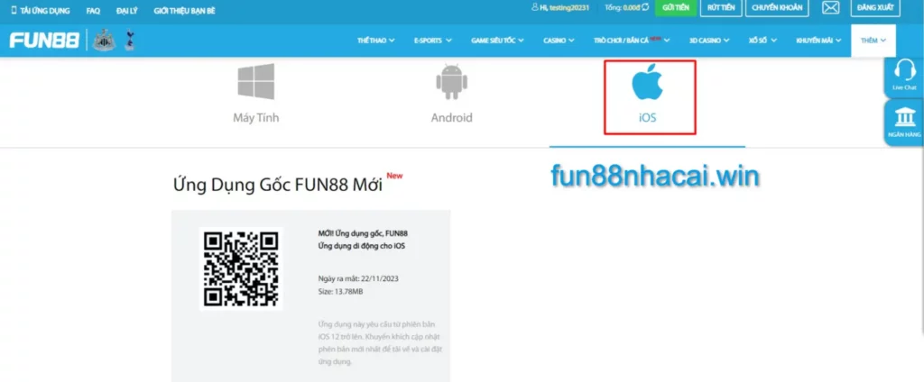 Tải ứng dụng Fun88 cho iOS về điện thoại