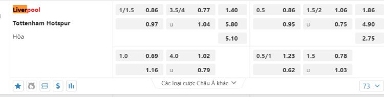 kèo Liverpool vs Tottenham