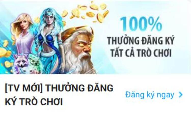 100% thưởng đăng ký