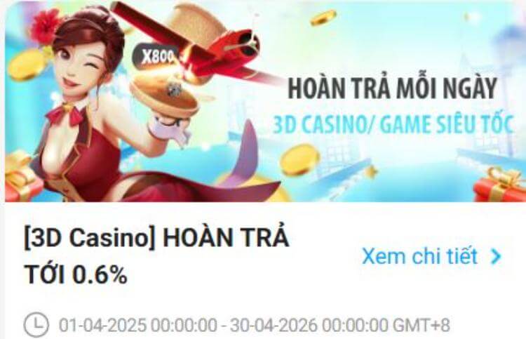 hoàn trả 3D Casino
