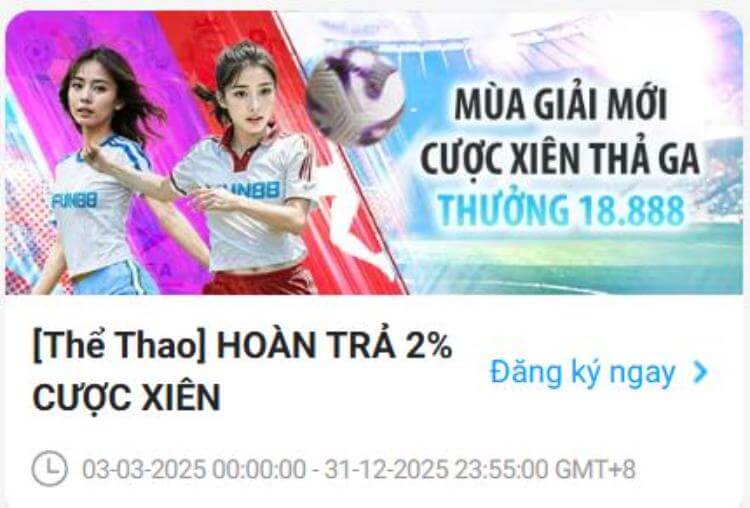 hoàn trả cược xiên 2%